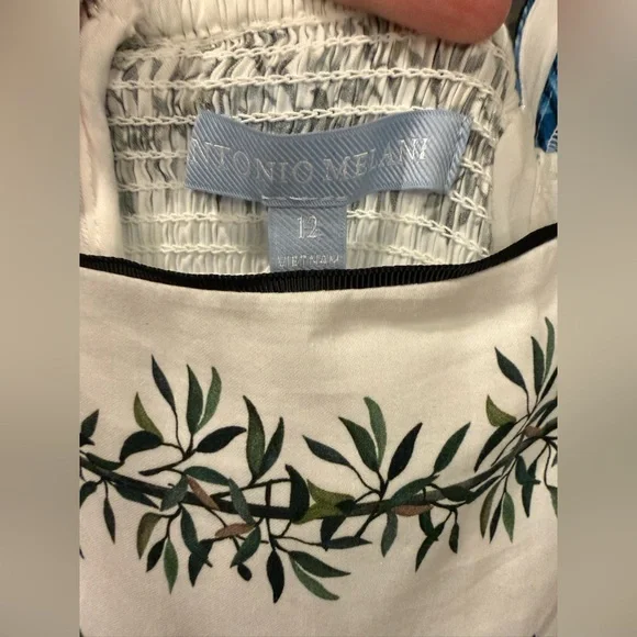 Antonio Melani x Jen Sumko Blue Shell Green Floral Cottage Core Dress Size 12 - Picture 5 of 7